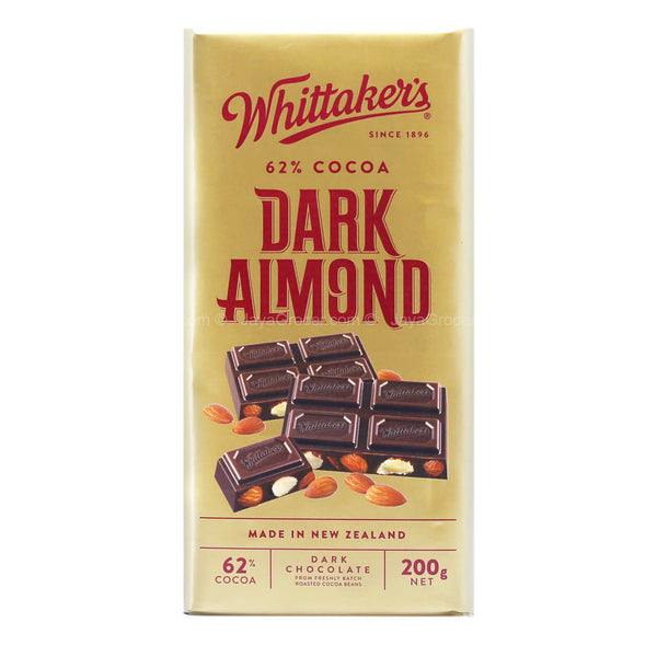 Whittakers Dark Almond Dark Chocolate Block 200g
