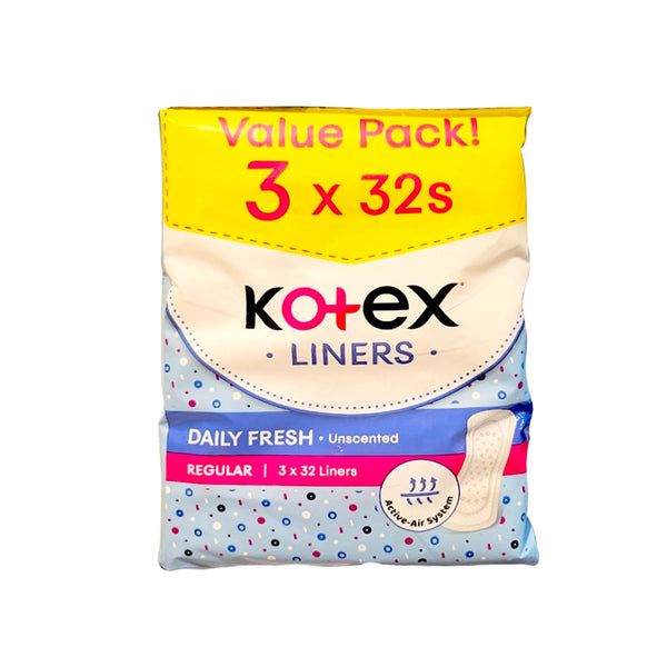 Kotex Fresh Liner Regular Unscented 32sheets x 3