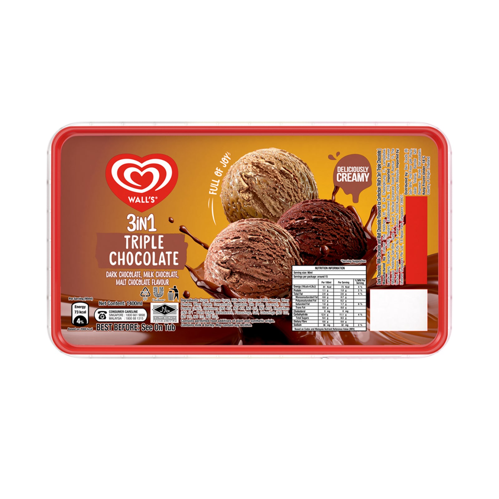 Wall's 3 in 1 Chocolate Ice Cream Tub 1.4L