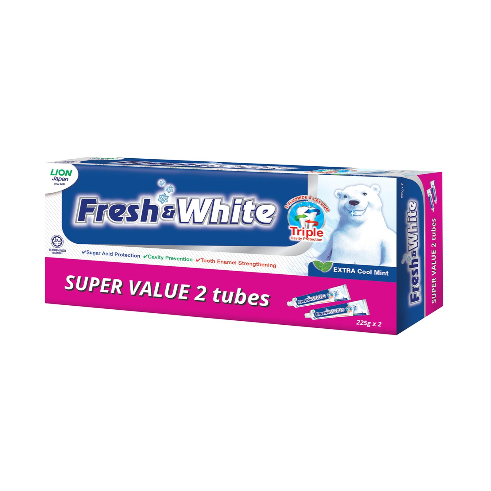 Fresh & White Extra Cool Mint Twin Pack 225g