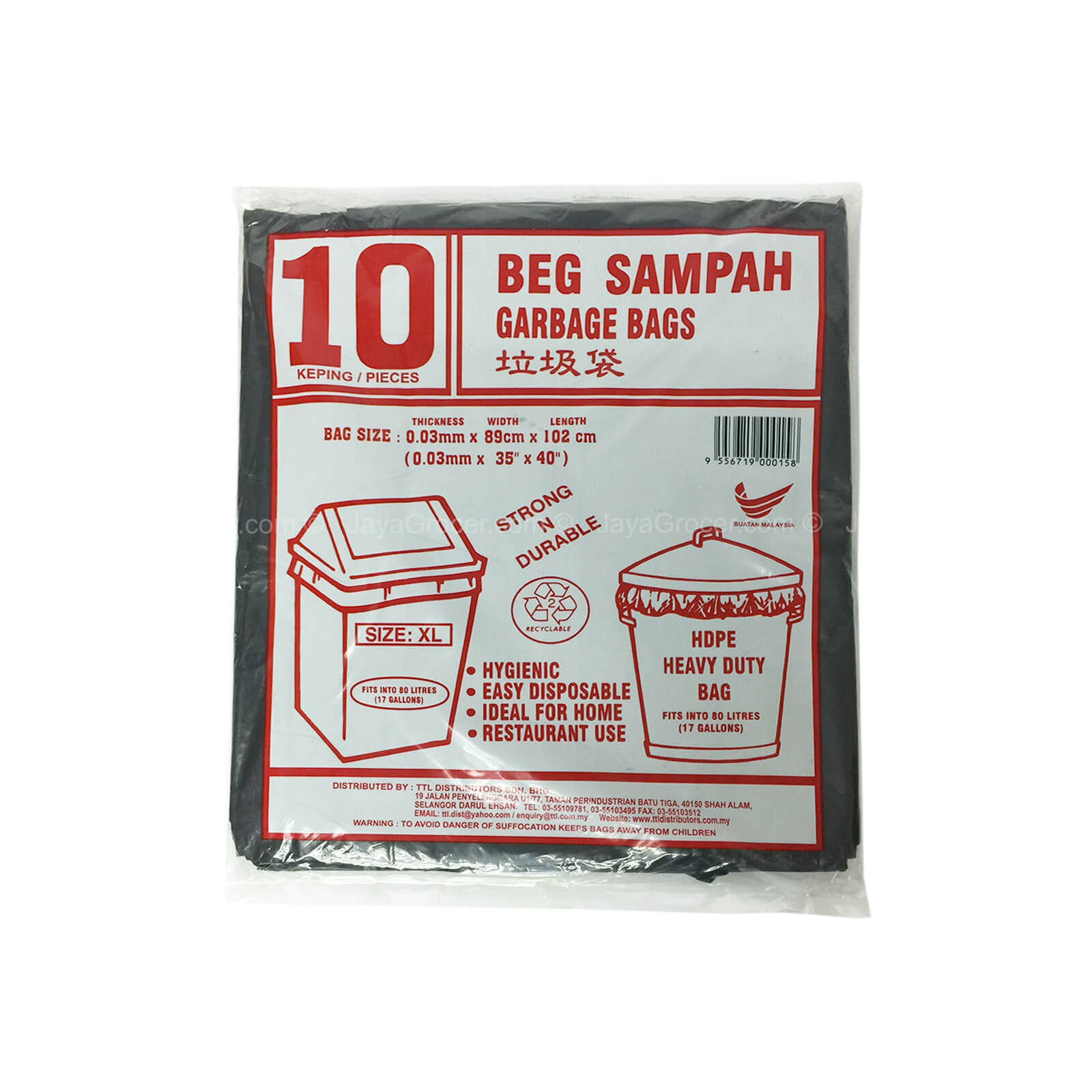 Ttl Garbage Bag (Extra Large) 89 x 102cm 10pcs/pack