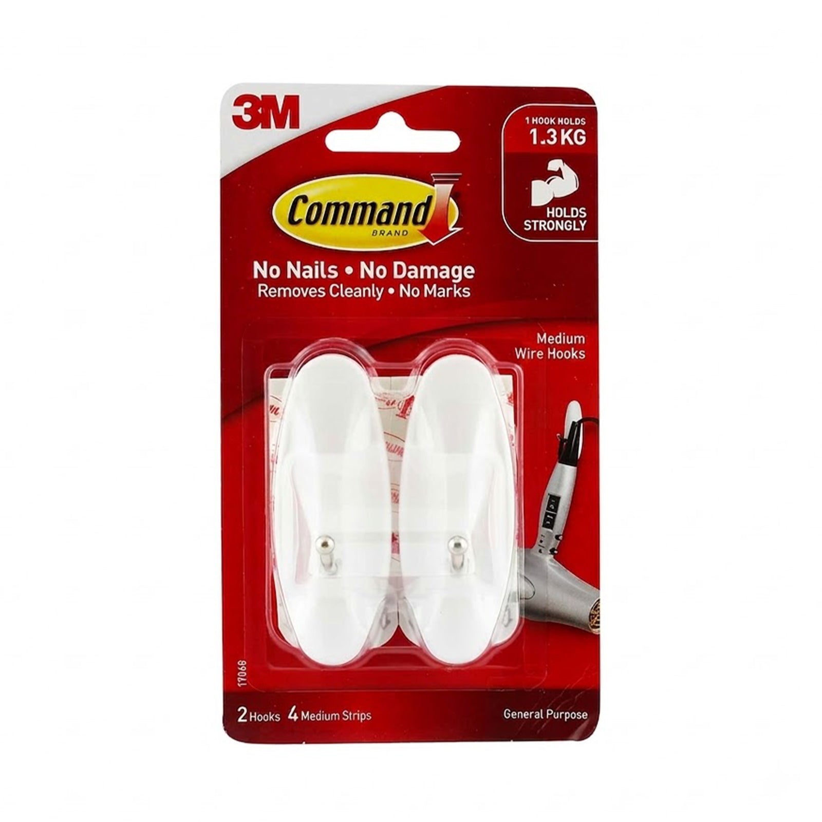 Command Wire Hook (Medium) 2Hooks + 4 Strips 1pack