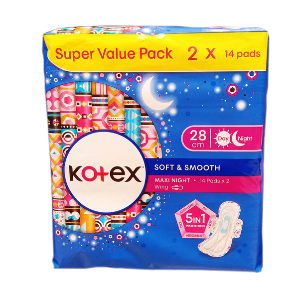 Kotex Soft and Smooth Overnight Wings Sanitary Pads 14sheet x 2