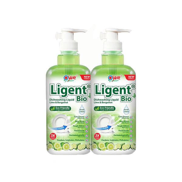 Yuri Ligent Anti-Bacterial Dishwashing Detergent Lime 1L x 2