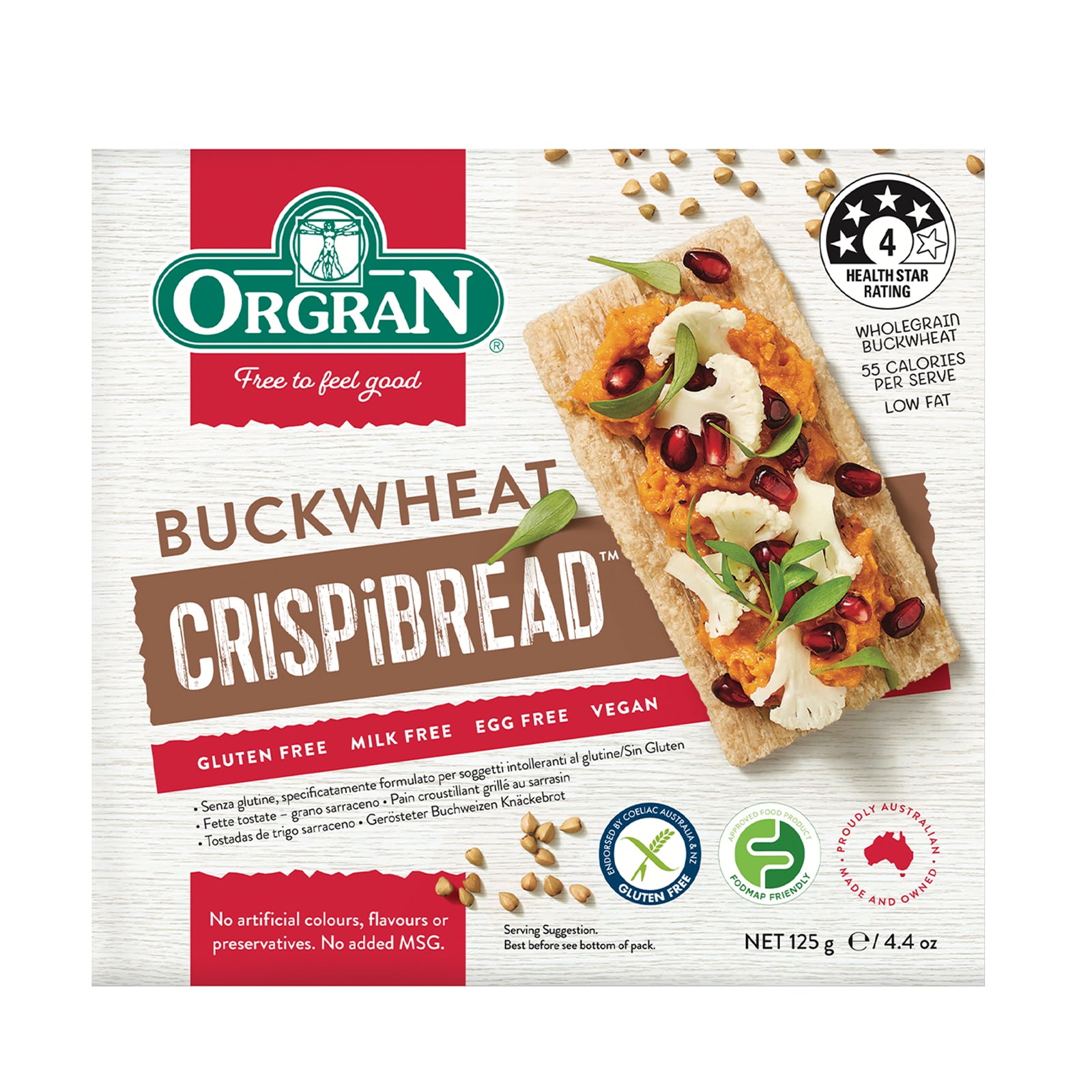 ORGRAN CRISBREAD TOASTED BUCKWHEAT 125G