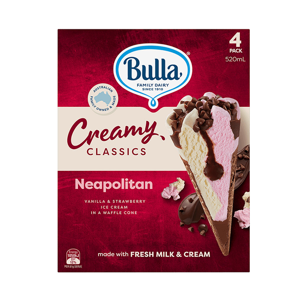 Bulla Creamy Classics Neapolitan Cones 4pcs/pack
