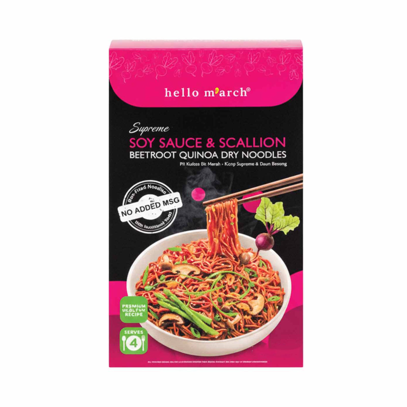 Hello M'arch Supreme Soy Sauce & Scallion Beetroot Quinoa Dry Noodles 342g