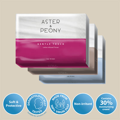 Aster & Peony Gentle Touch Tissue 3 ply 100 sheets x 3