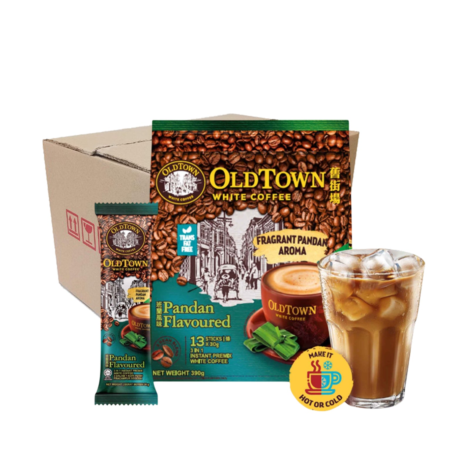 Old Town Pandan Flavoured Instant 3 in 1 Premix White Coffee 30g x 13