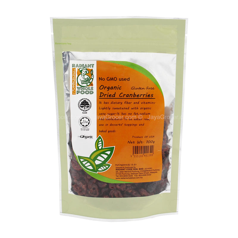 RADIANT ORGANIC DRIED CRABERRIES 100G *1