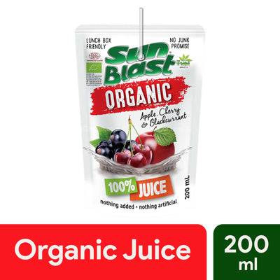 Sun Blast Organic 100% Juice Apple, Cherry and Blackcurrant 200ml